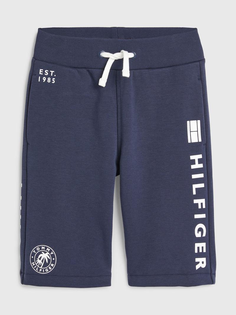 Fiú Tommy Hilfiger Multi Logo Sweatshort Rövidnadrág Sötétkék | HU 2185TCE